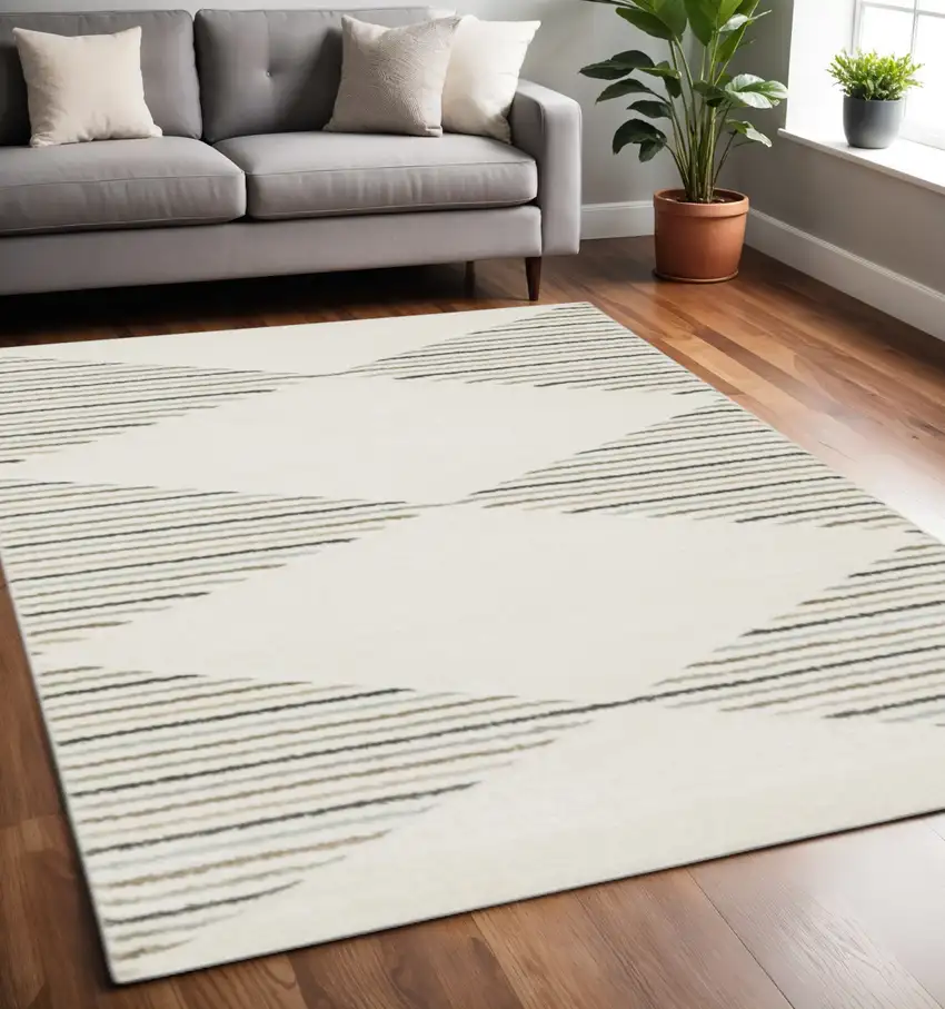 Beige Grey Sage Green Pale Blue Brown And Charcoal Geometric Power Loom Stain Resistant Area Rug Photo 1