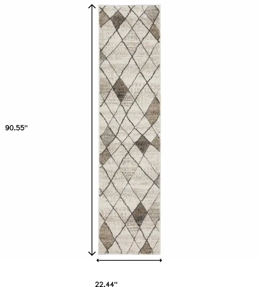 Beige Grey Tan And Brown Geometric Power Loom Stain Resistant Runner Rug Photo 10