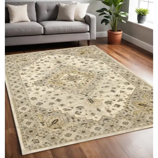 Beige Grey Tan And Brown Oriental Power Loom Stain Resistant Area Rug Photo 1