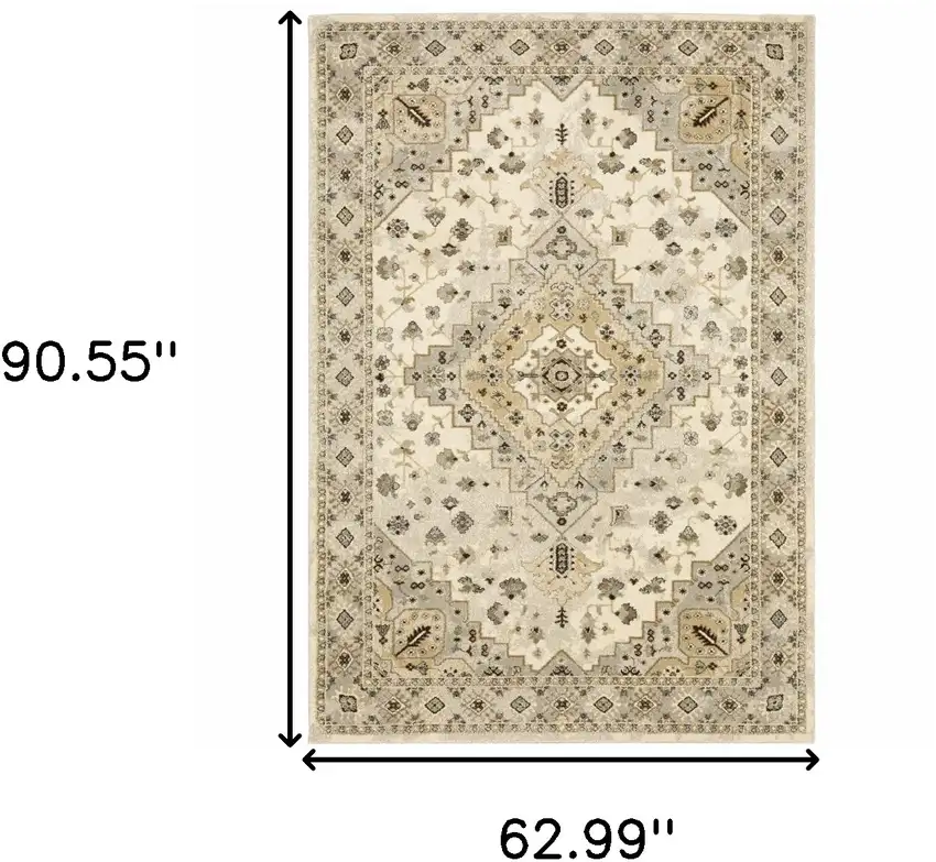 Beige Grey Tan And Brown Oriental Power Loom Stain Resistant Area Rug Photo 10