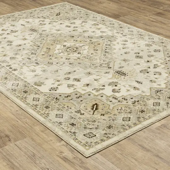 Beige Grey Tan And Brown Oriental Power Loom Stain Resistant Area Rug Photo 6