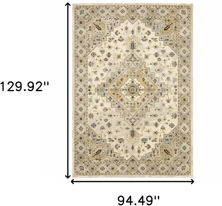 Beige Grey Tan And Brown Oriental Power Loom Stain Resistant Area Rug Photo 4