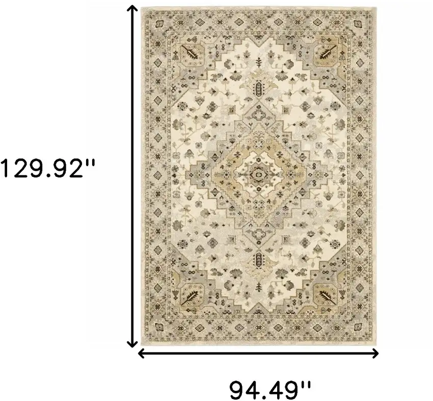 Beige Grey Tan And Brown Oriental Power Loom Stain Resistant Area Rug Photo 3