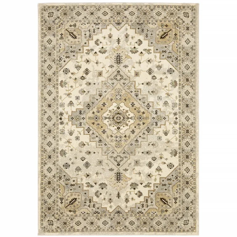 Beige Grey Tan And Brown Oriental Power Loom Stain Resistant Area Rug Photo 3
