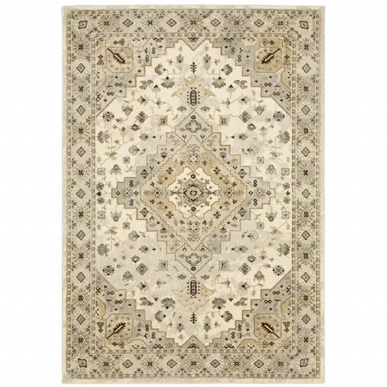 Beige Grey Tan And Brown Oriental Power Loom Stain Resistant Area Rug Photo 2