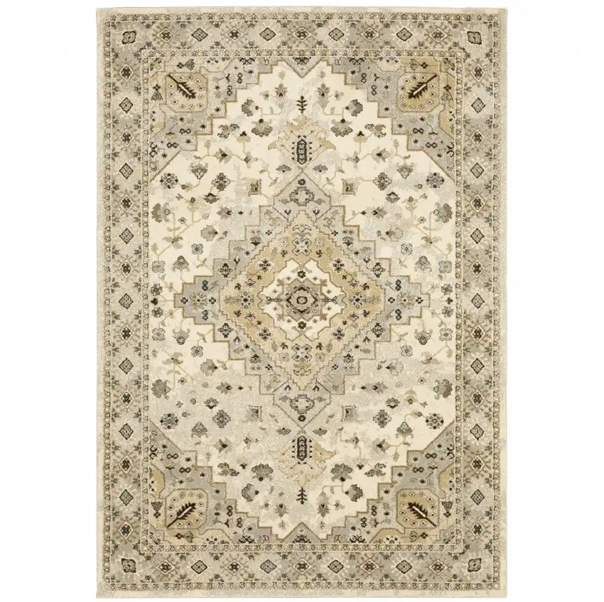 Beige Grey Tan And Brown Oriental Power Loom Stain Resistant Area Rug Photo 2