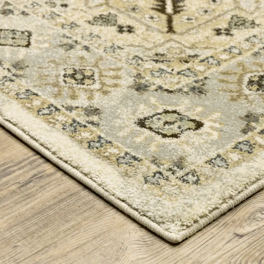 Beige Grey Tan And Brown Oriental Power Loom Stain Resistant Area Rug Photo 5
