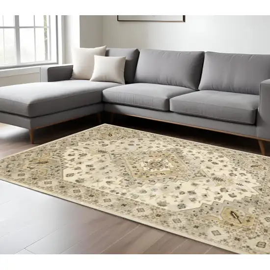 Beige Grey Tan And Brown Oriental Power Loom Stain Resistant Area Rug Photo 2
