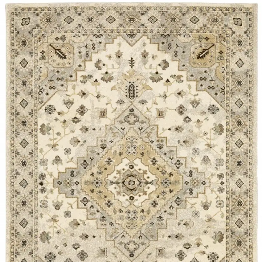 Beige Grey Tan And Brown Oriental Power Loom Stain Resistant Area Rug Photo 5