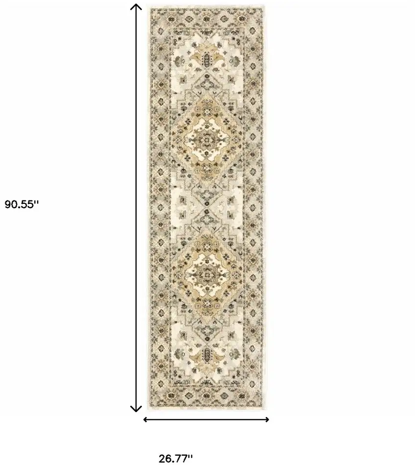 Beige Grey Tan And Brown Oriental Power Loom Stain Resistant Runner Rug Photo 10