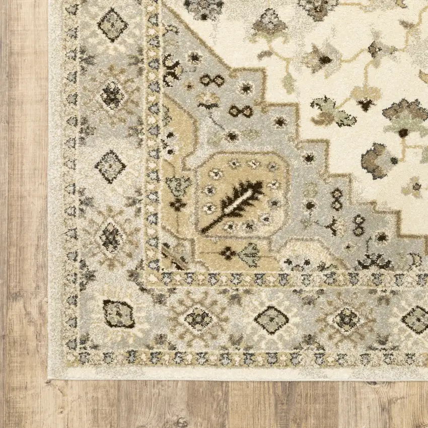 Beige Grey Tan And Brown Oriental Power Loom Stain Resistant Runner Rug Photo 7