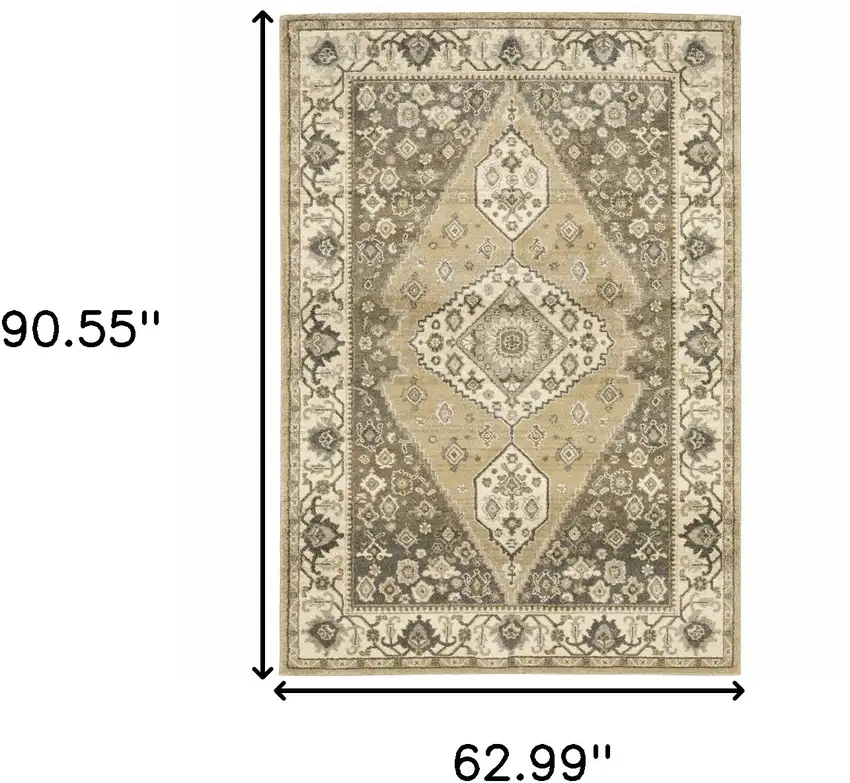Beige Grey Tan And Charcoal Oriental Power Loom Stain Resistant Area Rug Photo 10