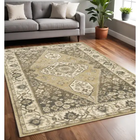 Beige Grey Tan And Charcoal Oriental Power Loom Stain Resistant Area Rug Photo 1