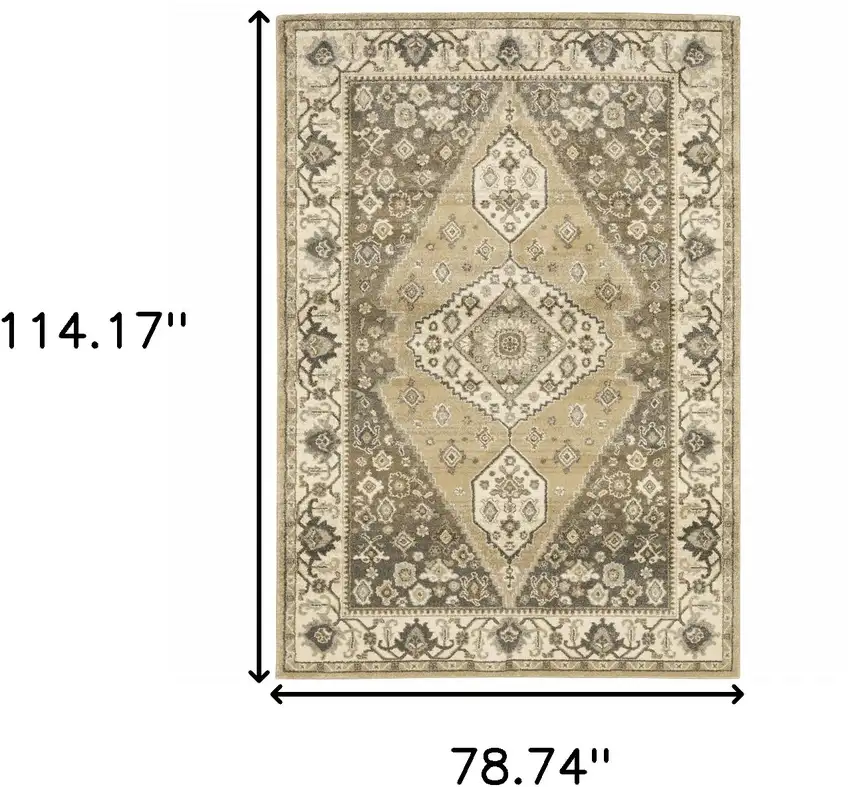 Beige Grey Tan And Charcoal Oriental Power Loom Stain Resistant Area Rug Photo 10