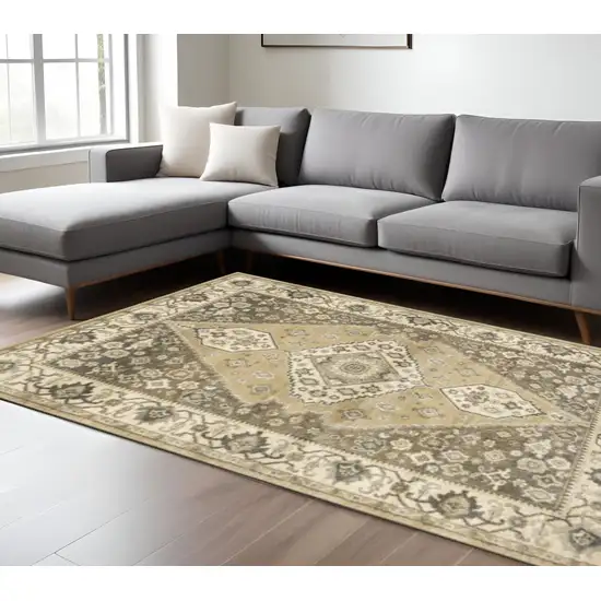 Beige Grey Tan And Charcoal Oriental Power Loom Stain Resistant Area Rug Photo 1