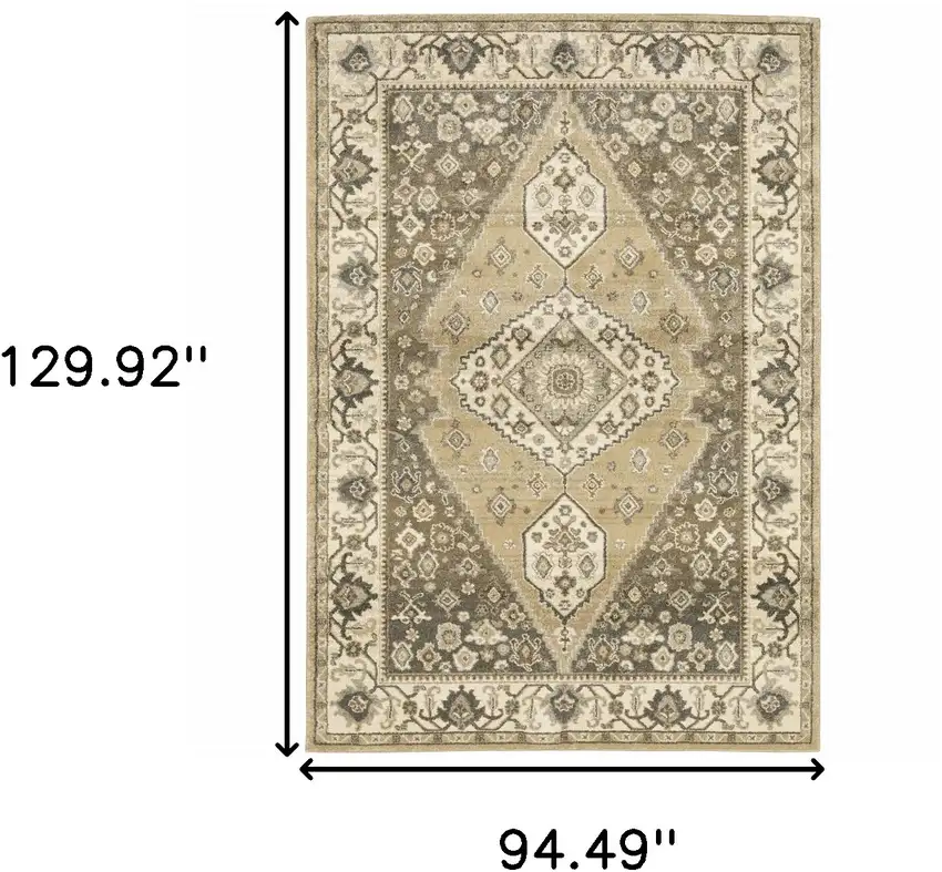 Beige Grey Tan And Charcoal Oriental Power Loom Stain Resistant Area Rug Photo 10