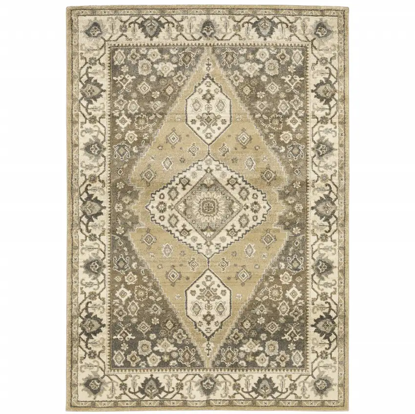 Beige Grey Tan And Charcoal Oriental Power Loom Stain Resistant Area Rug Photo 1