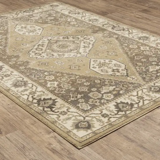 Beige Grey Tan And Charcoal Oriental Power Loom Stain Resistant Area Rug Photo 6