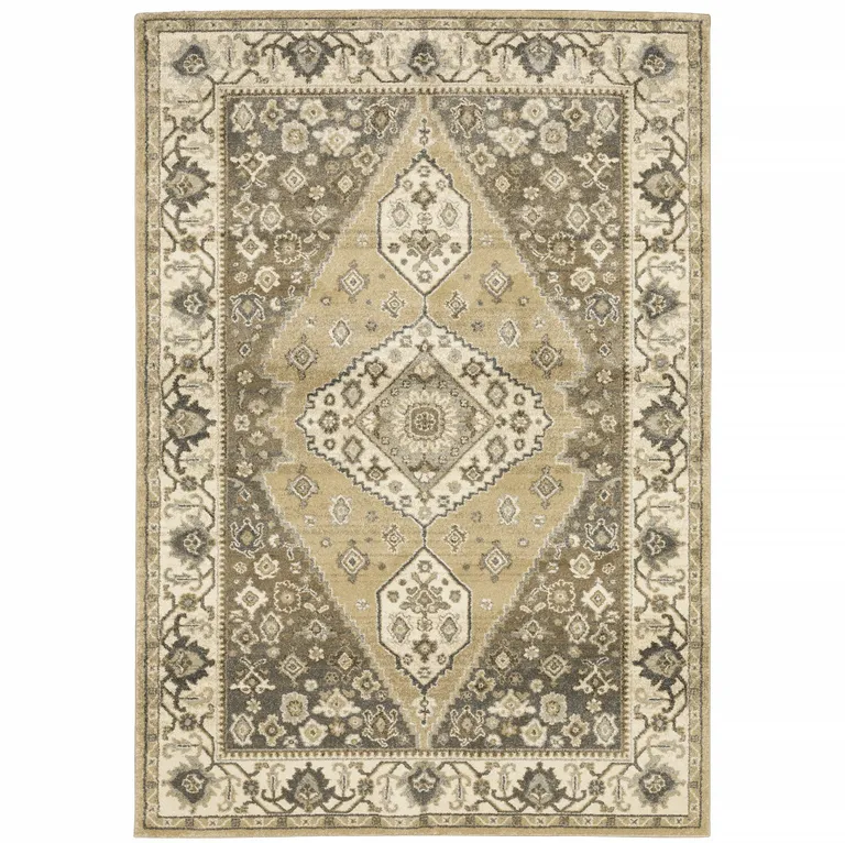 Beige Grey Tan And Charcoal Oriental Power Loom Stain Resistant Area Rug Photo 3
