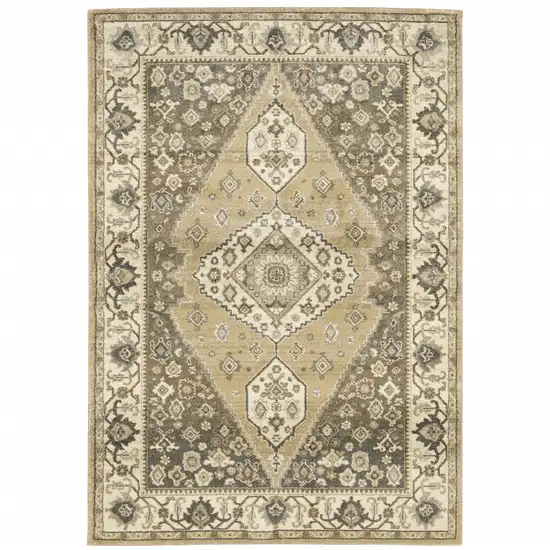 Beige Grey Tan And Charcoal Oriental Power Loom Stain Resistant Area Rug Photo 2