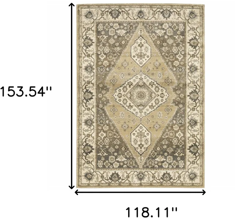 Beige Grey Tan And Charcoal Oriental Power Loom Stain Resistant Area Rug Photo 4