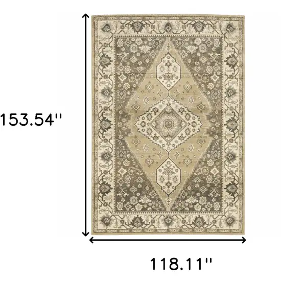 Beige Grey Tan And Charcoal Oriental Power Loom Stain Resistant Area Rug Photo 3