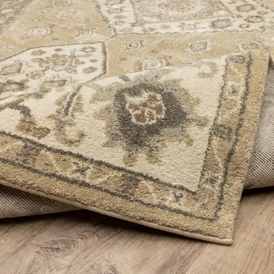 Beige Grey Tan And Charcoal Oriental Power Loom Stain Resistant Area Rug Photo 9