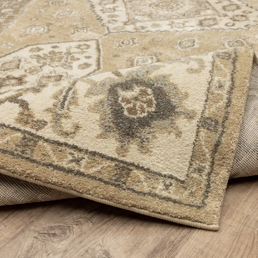 Beige Grey Tan And Charcoal Oriental Power Loom Stain Resistant Area Rug Photo 9