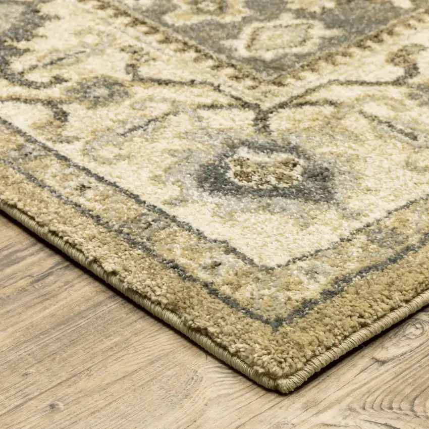 Beige Grey Tan And Charcoal Oriental Power Loom Stain Resistant Area Rug Photo 5