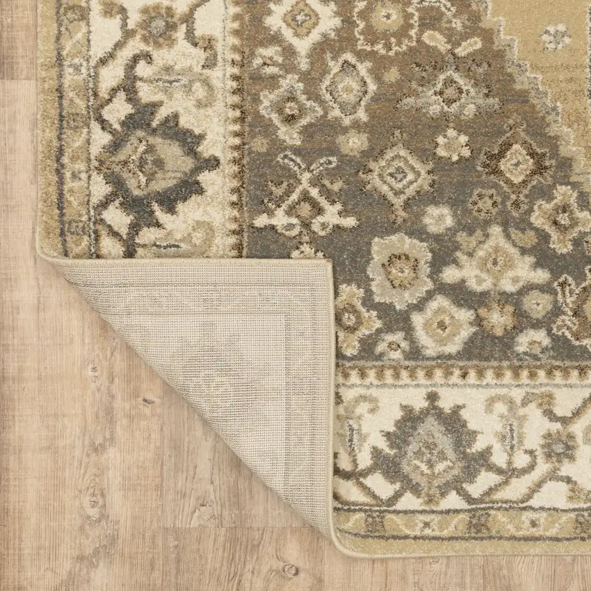 Beige Grey Tan And Charcoal Oriental Power Loom Stain Resistant Area Rug Photo 8