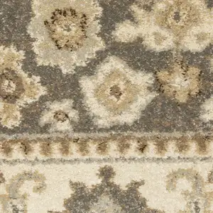 Photo of Beige Grey Tan And Charcoal Oriental Power Loom Stain Resistant Runner Rug