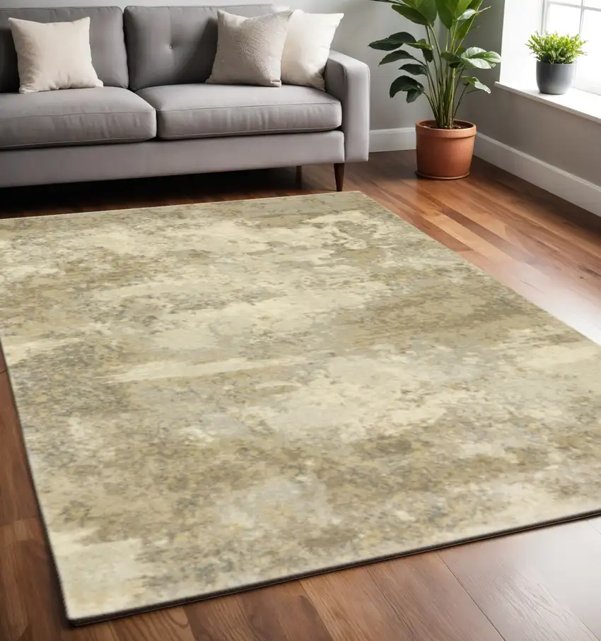 Beige and Gold Abstract Power Loom Area Rug Photo 1