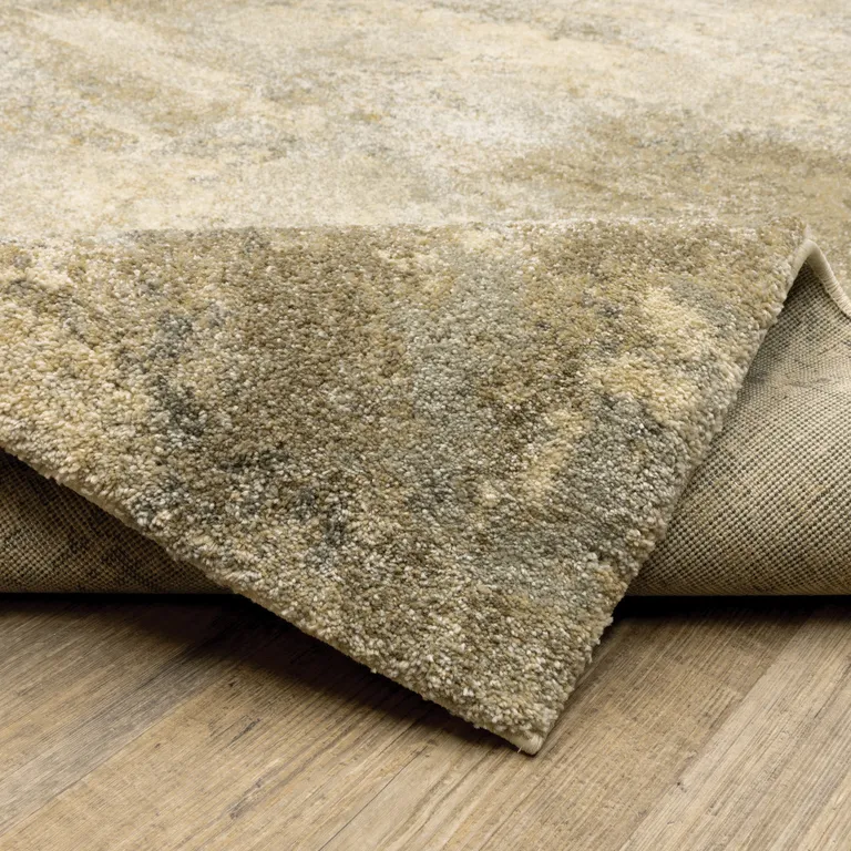 Beige Grey Tan And Gold Abstract Power Loom Stain Resistant Runner Rug Photo 4
