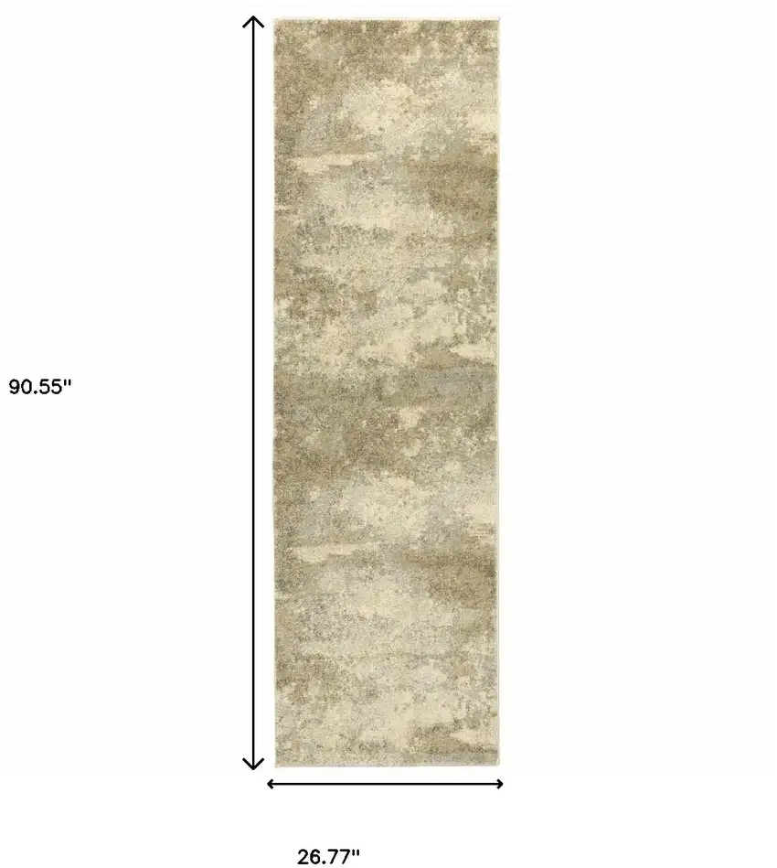 Beige Grey Tan And Gold Abstract Power Loom Stain Resistant Runner Rug Photo 10
