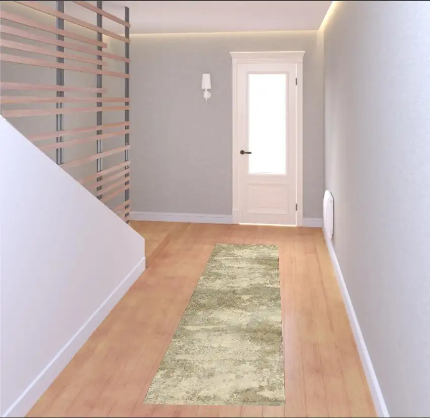 8' Beige and Gold Abstract Power Loom Runner Rug Photo 2