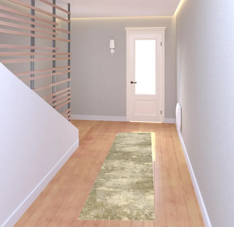 Beige Grey Tan And Gold Abstract Power Loom Stain Resistant Runner Rug Photo 2