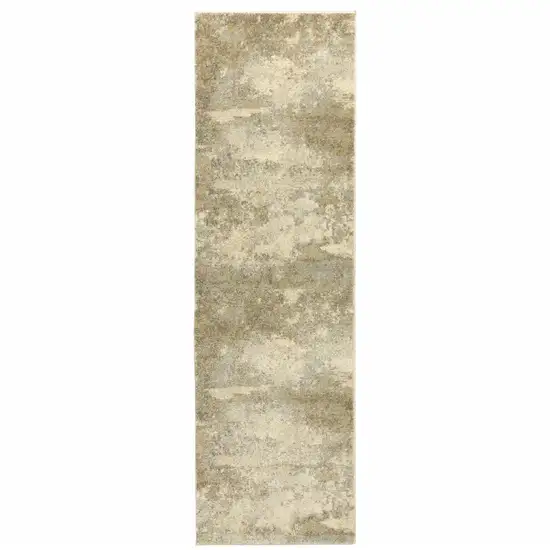 Beige Grey Tan And Gold Abstract Power Loom Stain Resistant Runner Rug Photo 1