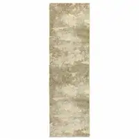 Photo of Beige Grey Tan And Gold Abstract Power Loom Stain Resistant Runner Rug