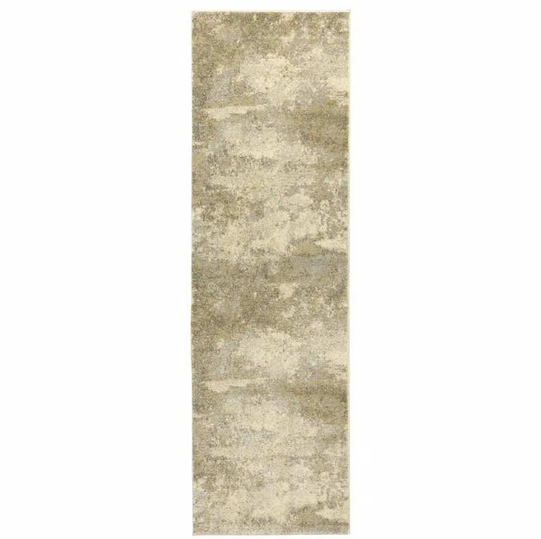 Beige Grey Tan And Gold Abstract Power Loom Stain Resistant Runner Rug Photo 1