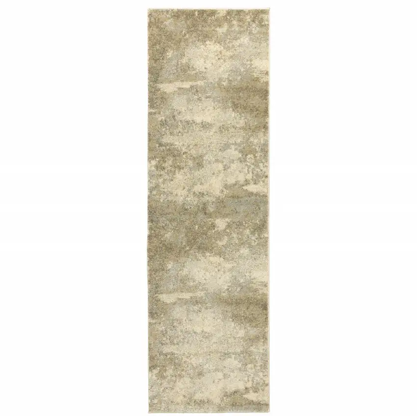 Beige Grey Tan And Gold Abstract Power Loom Stain Resistant Runner Rug Photo 1