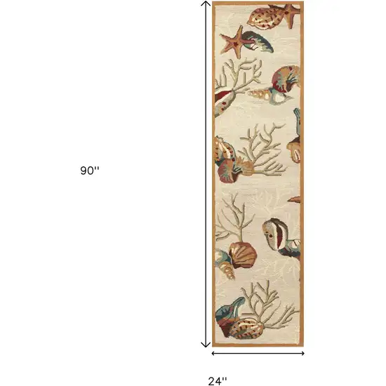 8' Beige Seashell and Coral Hand Tufted Runner Rug Photo 5