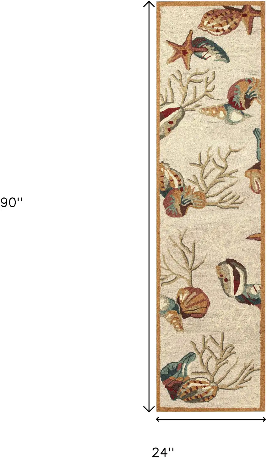 8' Beige Seashell and Coral Hand Tufted Runner Rug Photo 5