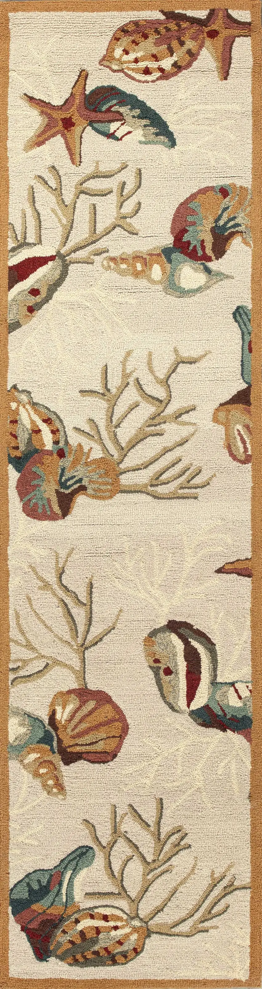 Beige Hand Hooked Sea Shells Indoor Runner Rug Photo 1
