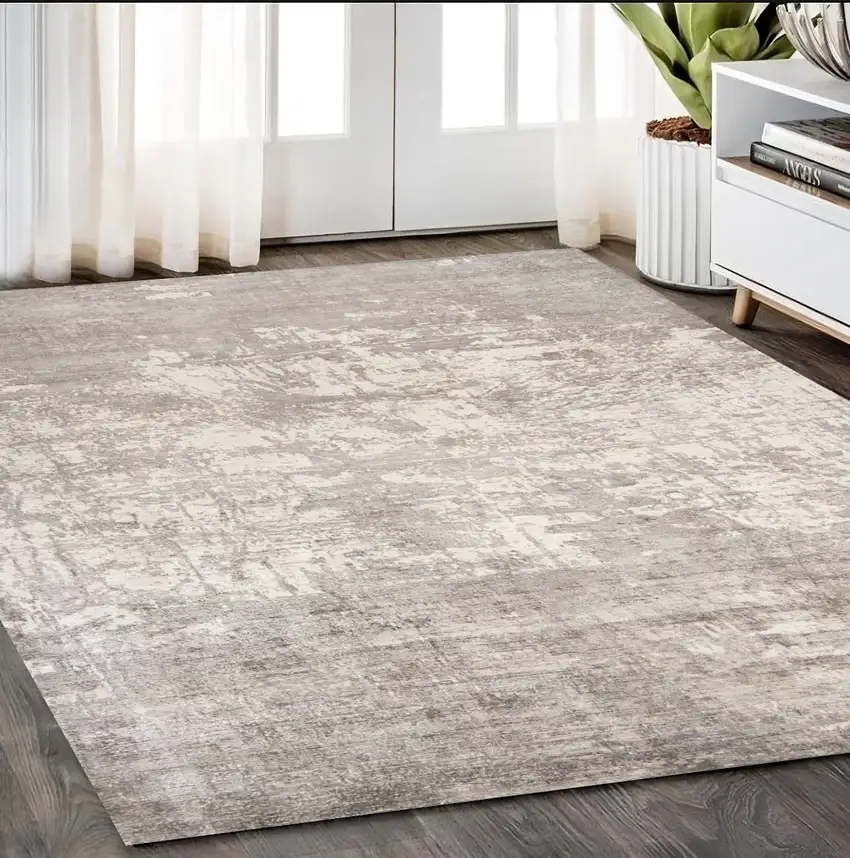 5'X7' Beige Hand Loomed Abstract Brushstroke Indoor Area Rug Photo 1