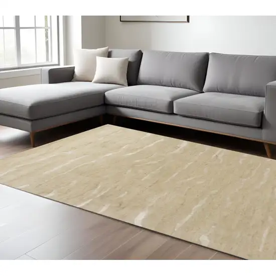 Tan and Ivory Wool Abstract Hand Tufted Area Rug Photo 1
