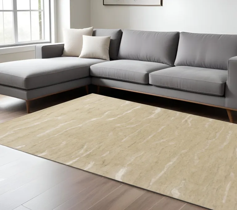 Beige Hand Tufted Abstract Indoor Area Rug Photo 1