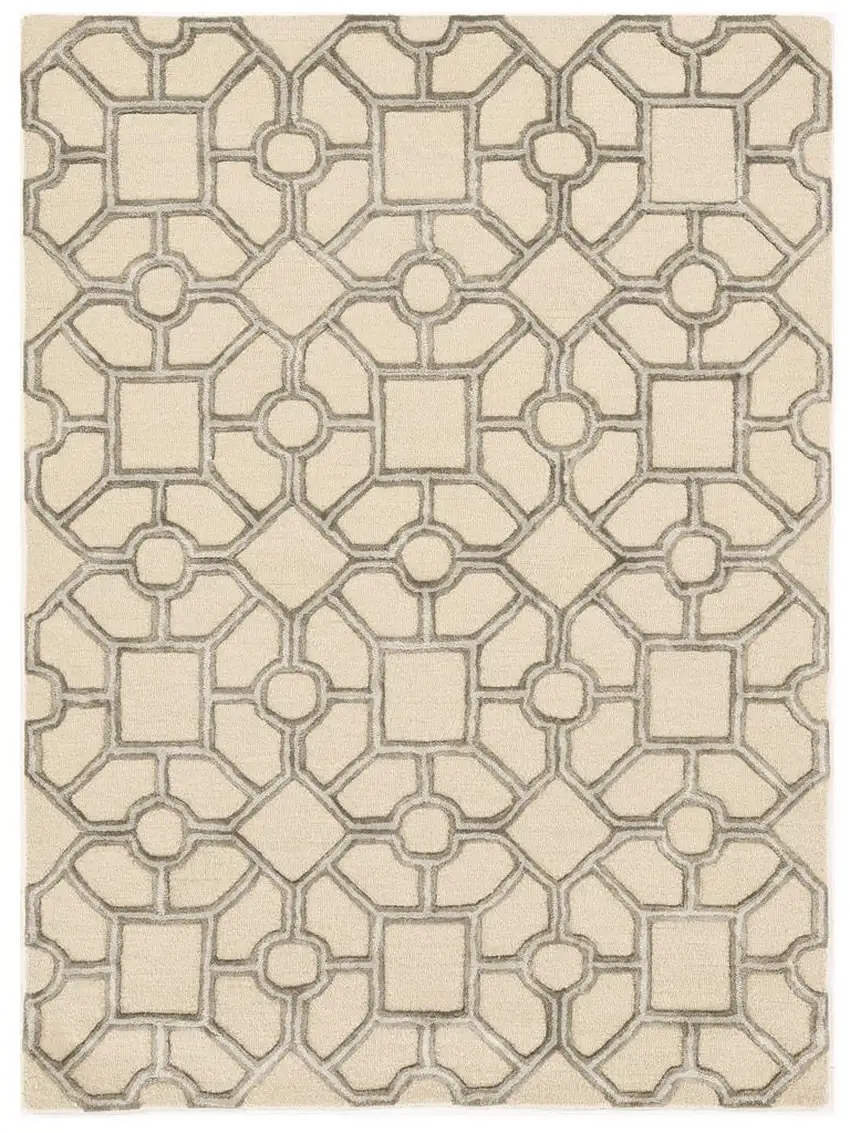 Beige Hand Tufted Geometric Indoor Area Rug Photo 2