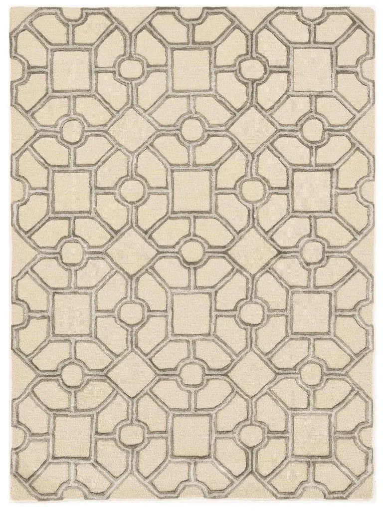 Beige Hand Tufted Geometric Indoor Area Rug Photo 3