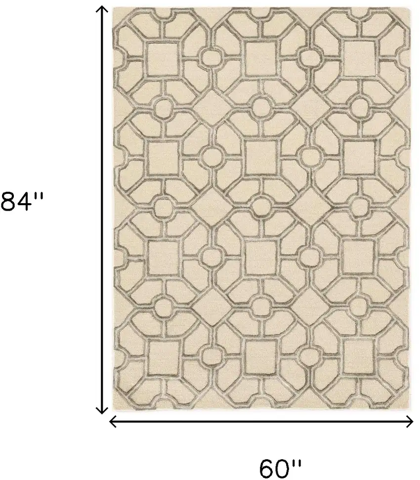 Beige Ivory and Brown Wool Geometric Hand Tufted Area Rug Photo 3