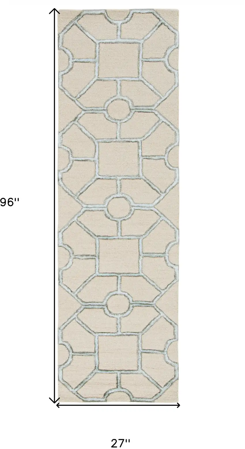 Beige Hand Tufted Geometric Indoor Runner Rug Photo 7